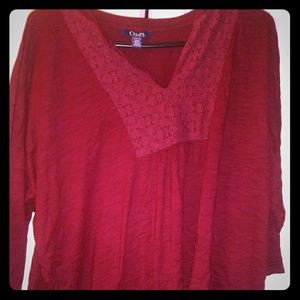Red long sleeve v neck top